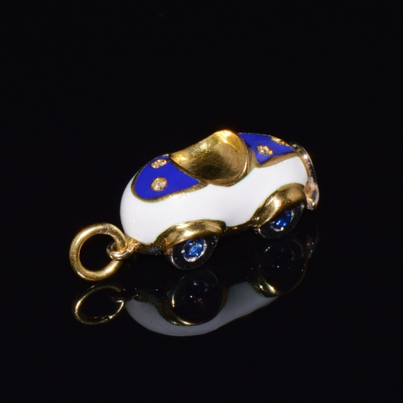 AARON BASHA NATURAL DIAMOND SAPPHIRE & ENAMEL SOLID 18K GOLD LUXURY CAR CHARM - Picture 2 of 11